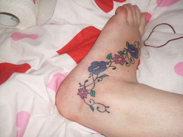 African Violets and Cherry Blossoms tattoo