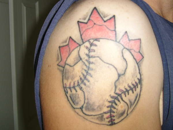 Baseball w/ Maple Leaf Crown tattoo