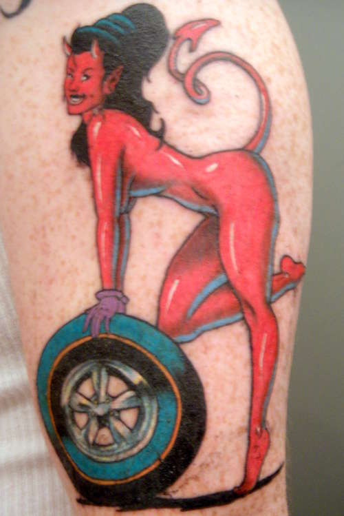 Coop Wheelin' Pinup tattoo