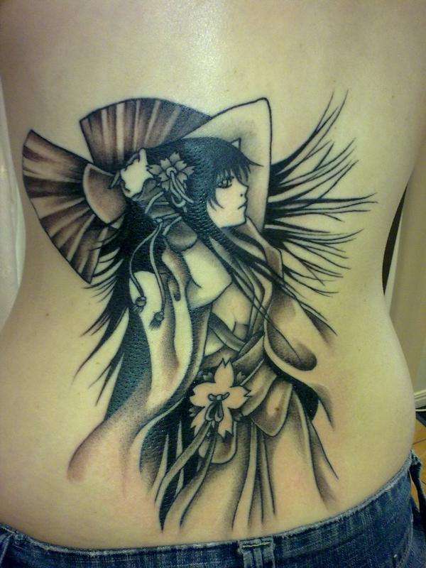 Geisha Girl With Fans (Anime Style) tattoo