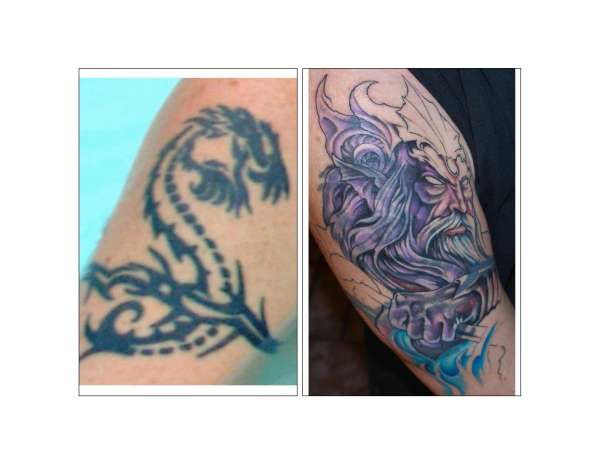 Poseidon tribal cover up tattoo