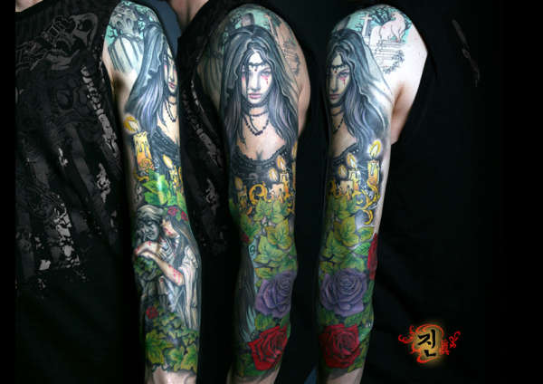 Victoria Frances sleeve by jintattoo tattoo