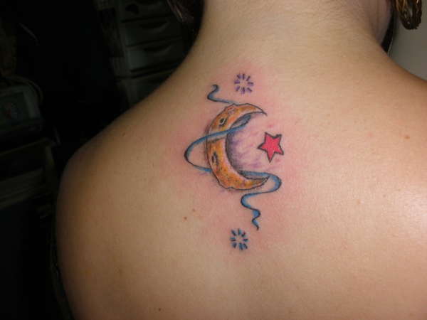 half moon with stars tattoo
