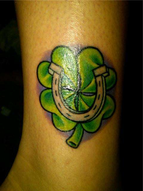 4-Leaved Clover with A Horse Shoe tattoo