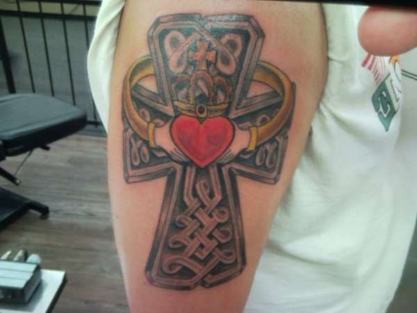 Celtic Cross with Claddagh tattoo