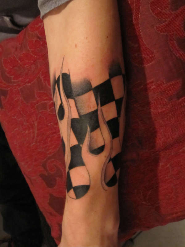 HOT ROD Flames and Flag tattoo