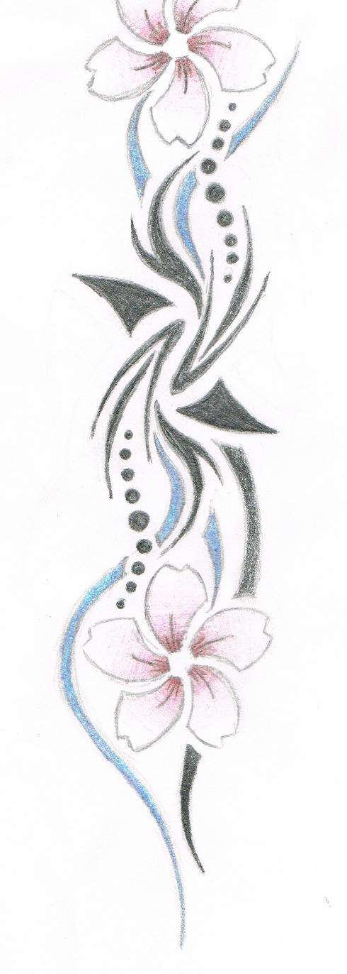 Tribal Japanense blossom tattoo