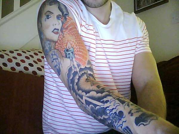 True love sleeve in progress tattoo