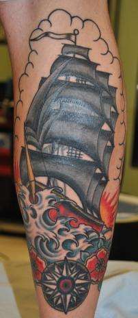 clipper ship tattoo with lightning