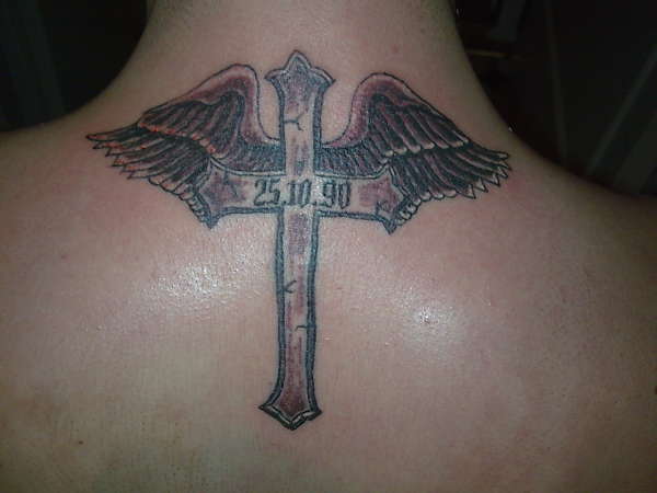 cross n wings tattoo