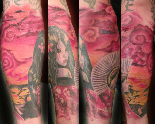 giesha half sleeve tattoo