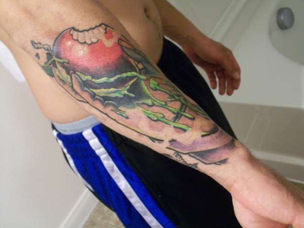 2nd sleeve session. forbidden apple tattoo
