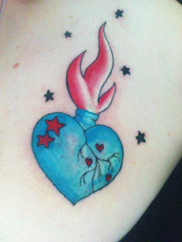 Flaming heart bottle, My own design. tattoo