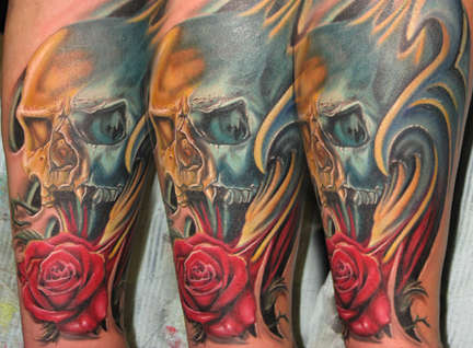 Skull w/ rose tattoo