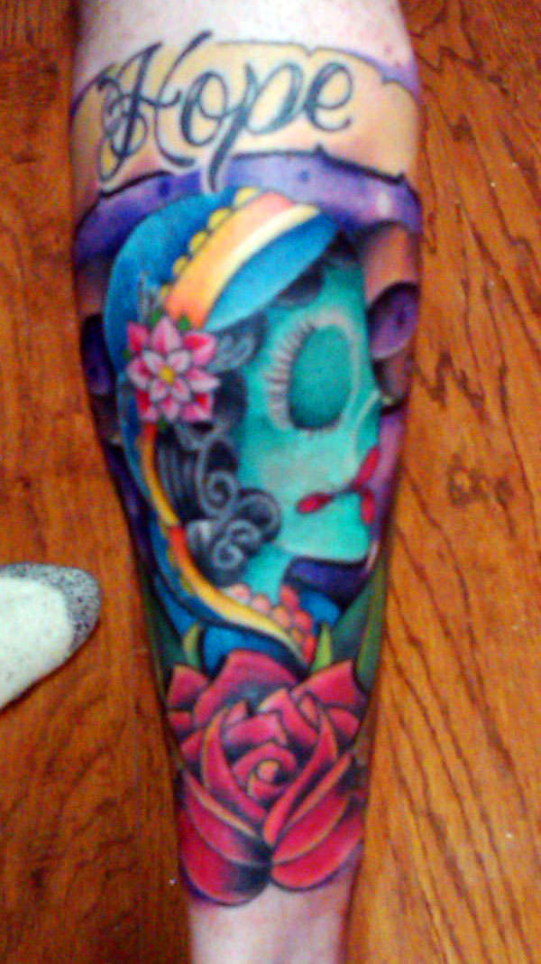 Traditional leg sleeve tattoo