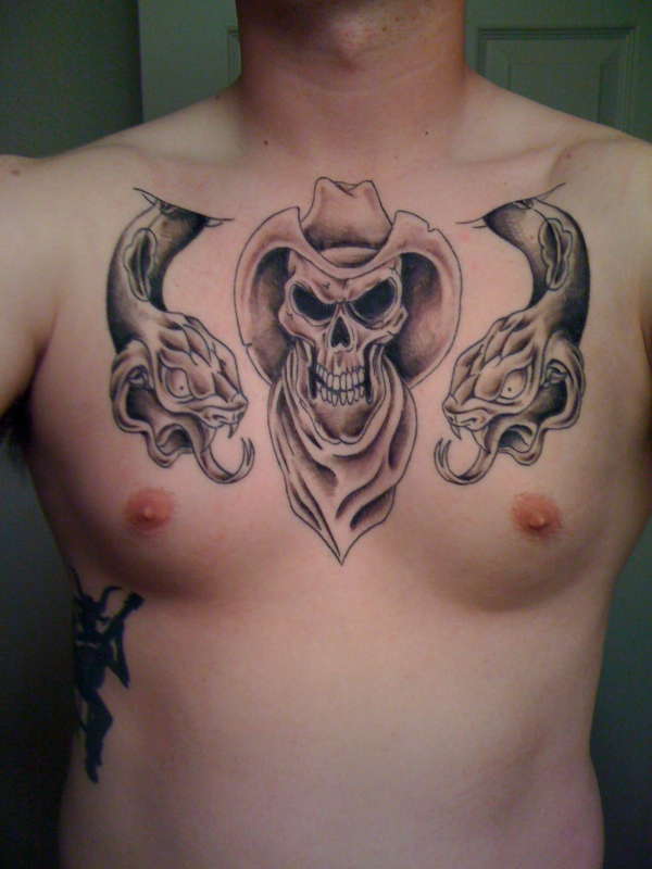 second sess on chest, 1 more to go for background and color tattoo