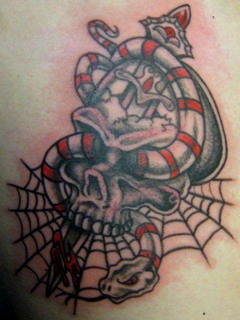 skull snake web tattoo