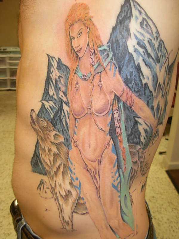 Hot chick with wolf tattoo