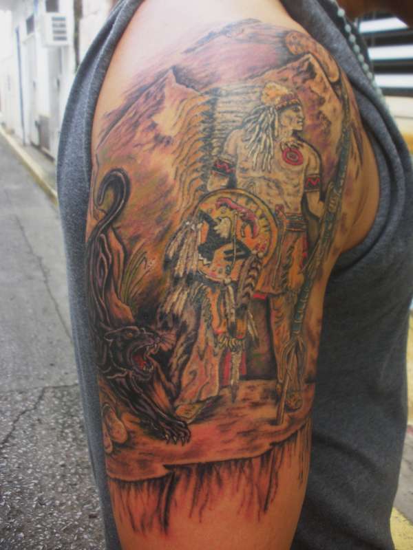NATIVE INDIAN WITH BLACK PANTHER tattoo