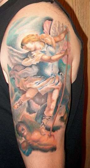Saint Micheal slaying the Devil tattoo