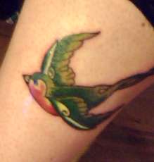 Swallow on my calf tattoo