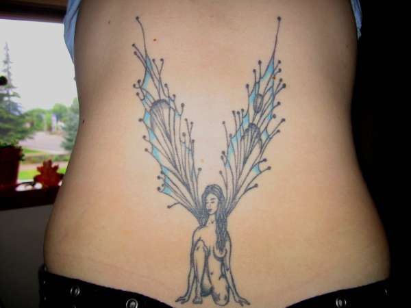 Blue wing fairy tattoo