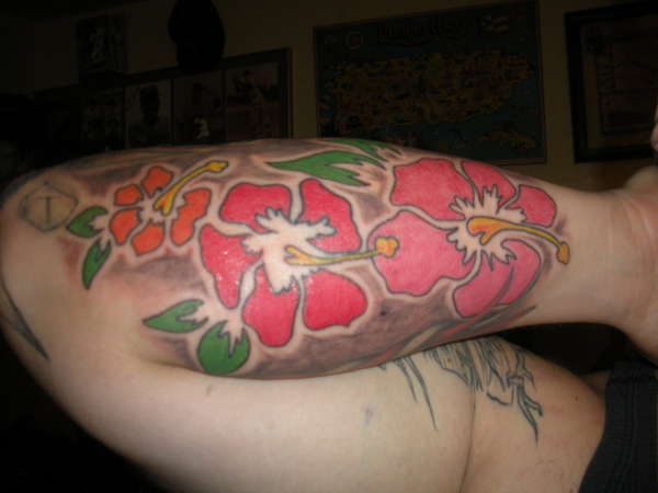 3 Hibiscus added to my P.R. Sleeve tattoo