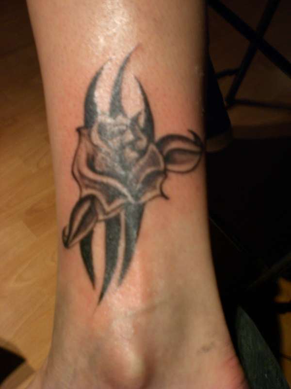 Black Rose with tribal tattoo