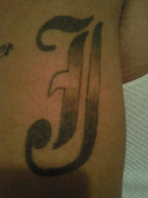 J in Old English tattoo