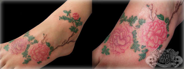 Roses on foot tattoo