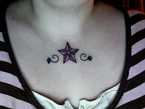 Pink Star & Blue Flowers tattoo