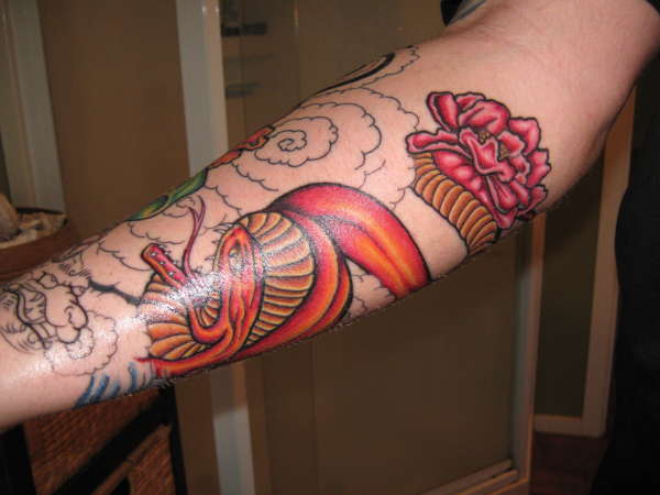 snake and flower tattoo