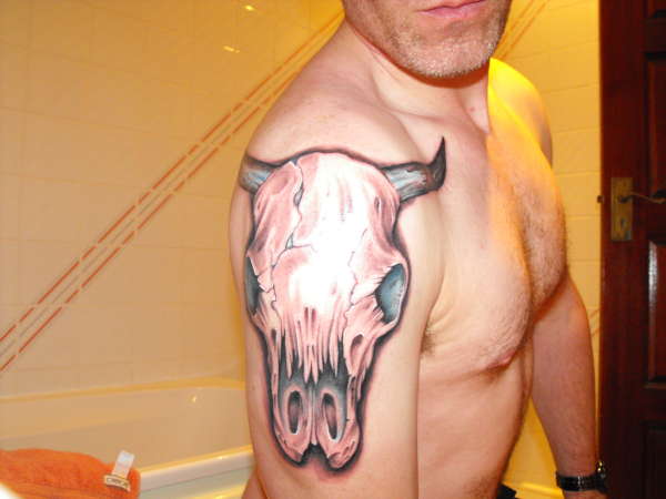 Long Horn Cow Skull tattoo
