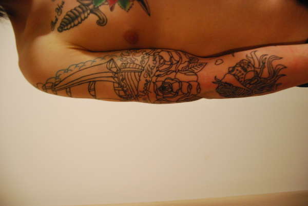 my old school 3 quarter sleeve without shading and colouring tattoo