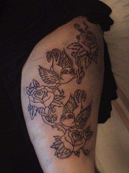 roses and swallows tattoo