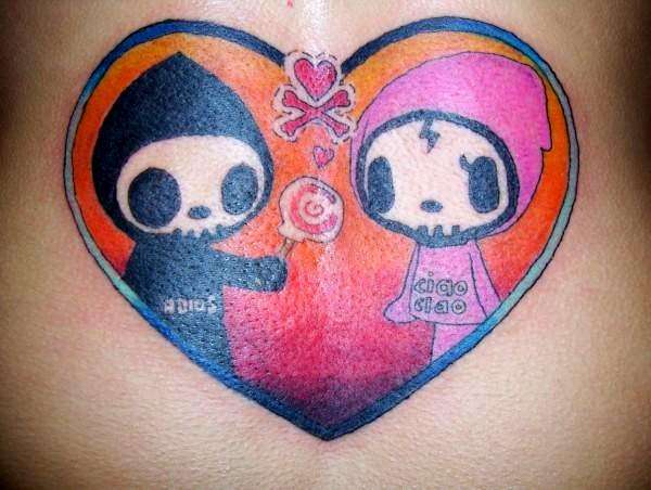 heart  skulls tattoo
