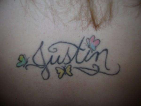 husband's name & butterflies tattoo