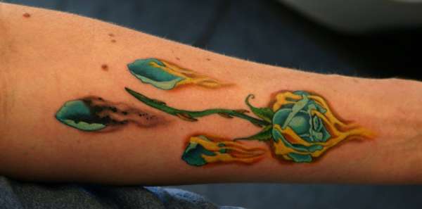 rose on fire tattoo