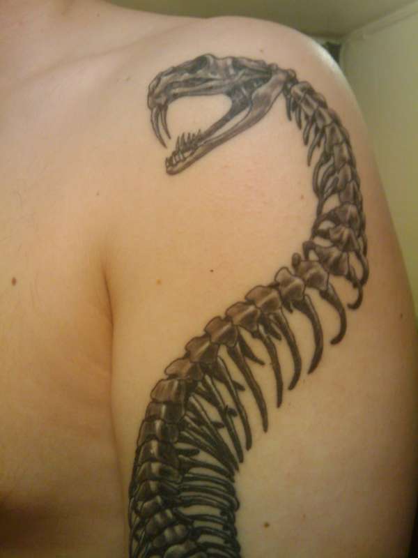 snake skeleton , left arm tattoo