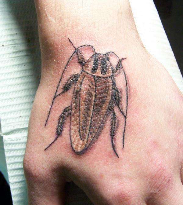 Cockroach on Mr.CC Manded's hand tattoo