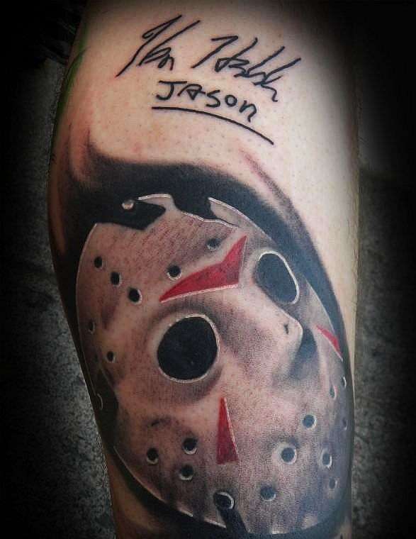 Jason mask w/ Kane Hodder autograph tattoo
