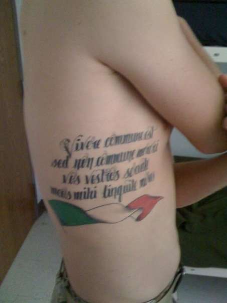 Latin on ribs, Italian flag tattoo