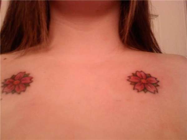 cherry blossoms under collar bones tattoo