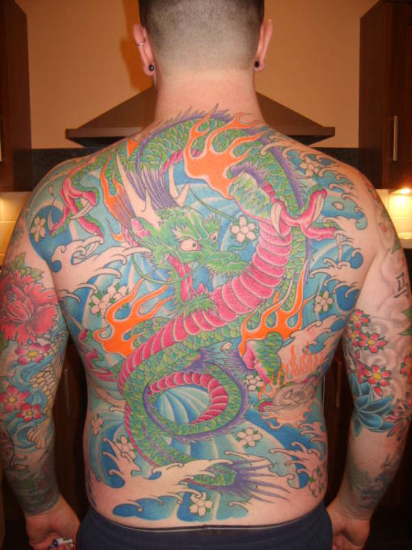 full dragon back piece in progess tattoo