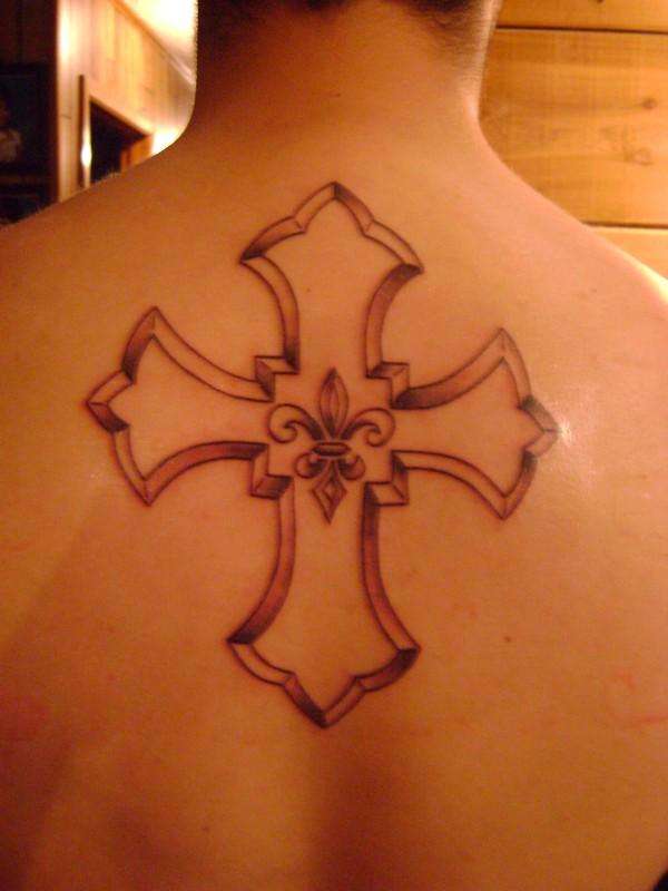 Cross with fluer dis li tattoo