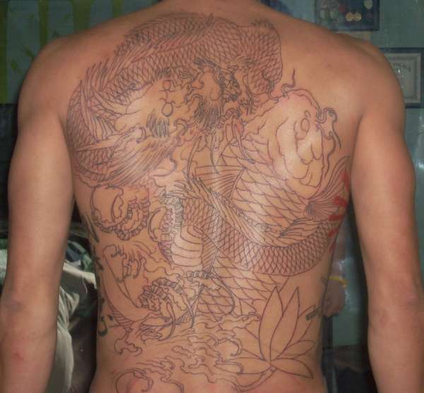 Japanese Dragon and Koi Fish tattoo