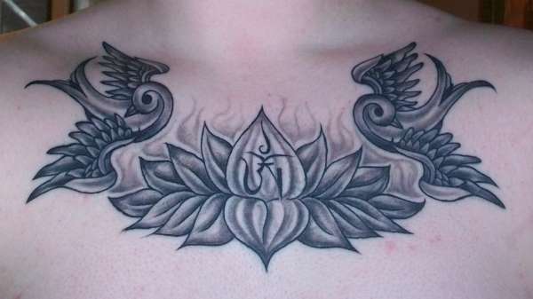 Lotus and Swallows tattoo
