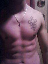 cross & banner on my chest tattoo