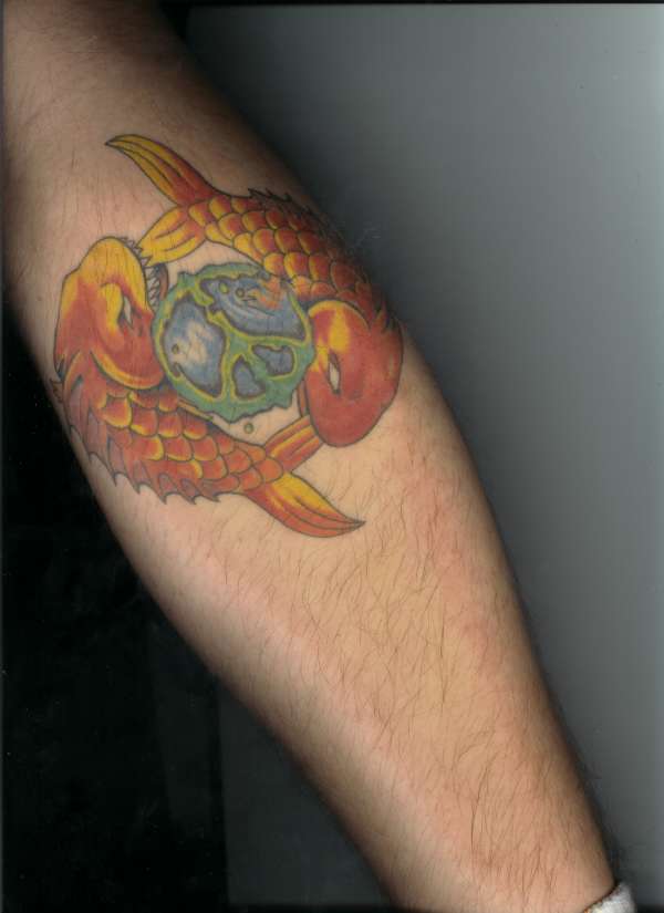 peace sign , two koi fish tattoo