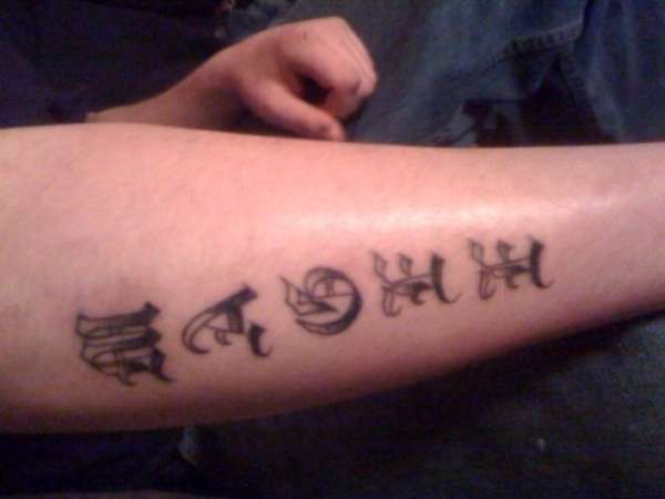 my last name old english tattoo